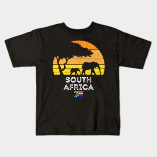 South Africa Elephant Safari Savannah Sunset Africa Flag Kids T-Shirt